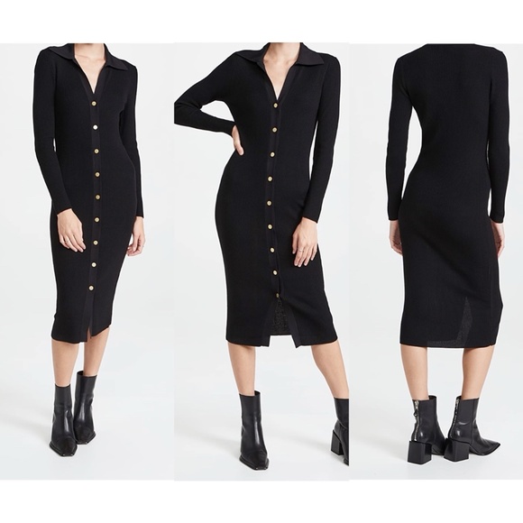 Alice + olivia Alcina ribbed wool blend button down polo midi dress - Picture 4 of 8